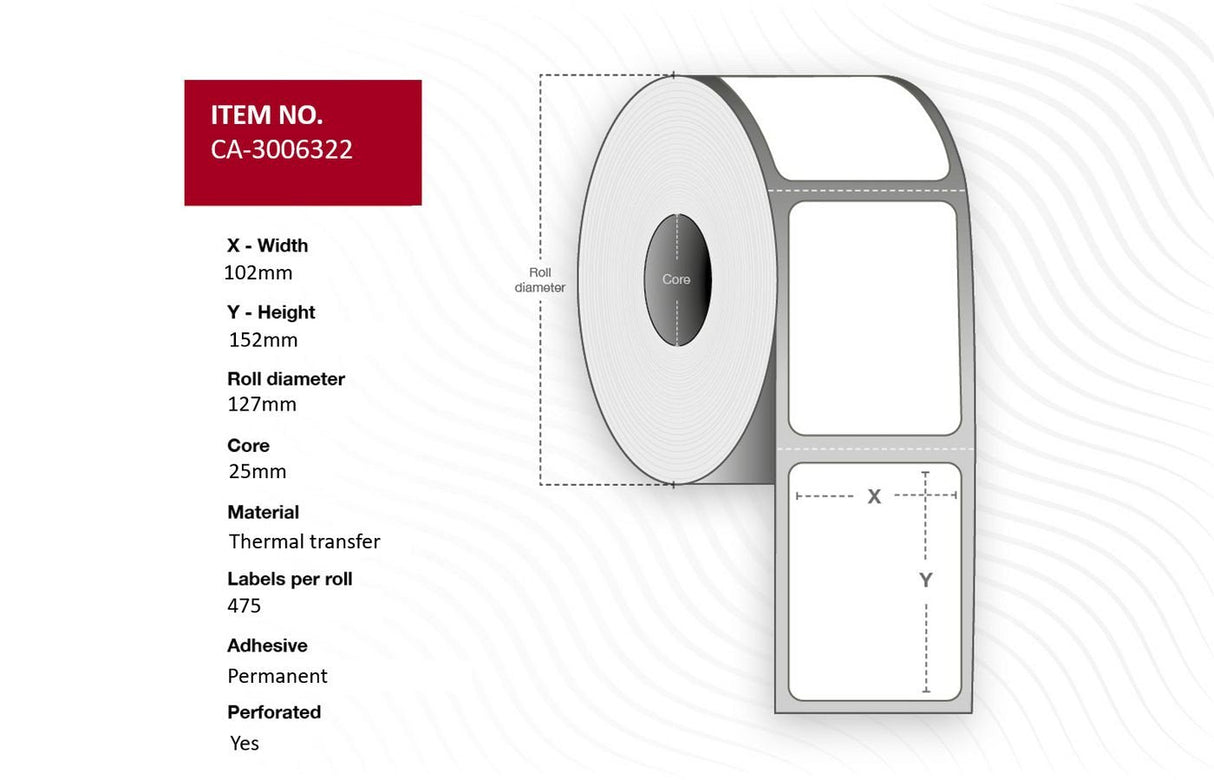 Label 102 X 152mm, Core 25mm,  Thermal Transfer, Coated,