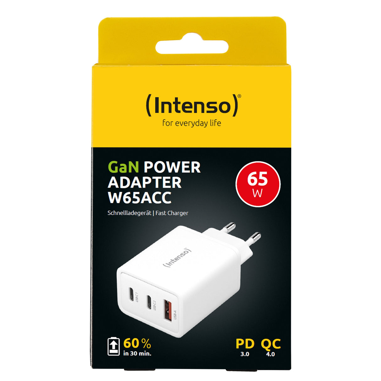 Intenso  Cargador Pared Gan W65acc1xusb-A2xusb-C