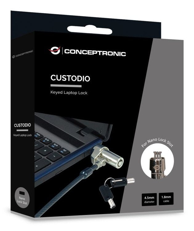 Cable De Seguridad Conceptronic Nano Custodio02bnm Con Llave Compatible Con Llave Maestra