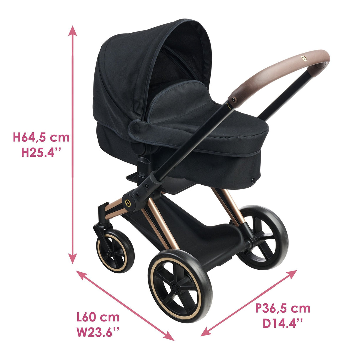 Simba-Dickie Mon Grand Poupon 36-42cm Cybex Puppenwagen (Negro/Roségold) 9000142070