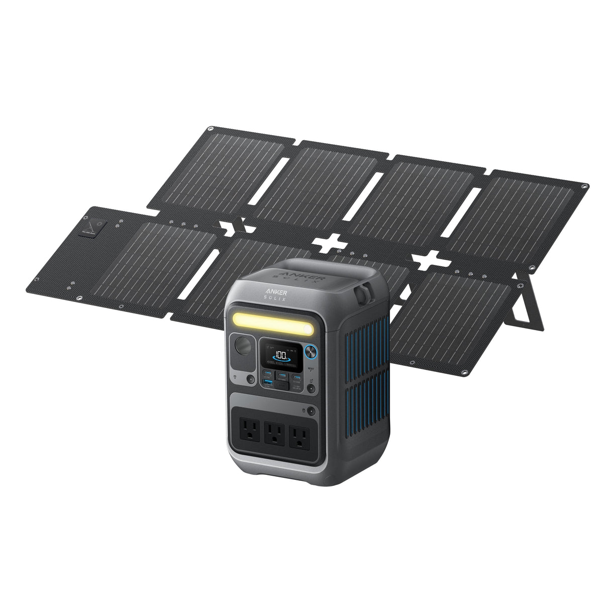 Central Eléctrica Portátil Anker Solix C300x Dc + Panel Solar Plegable Ps60 Gris, 288wh, 300 Vatios, Pd 3.1 B1728311