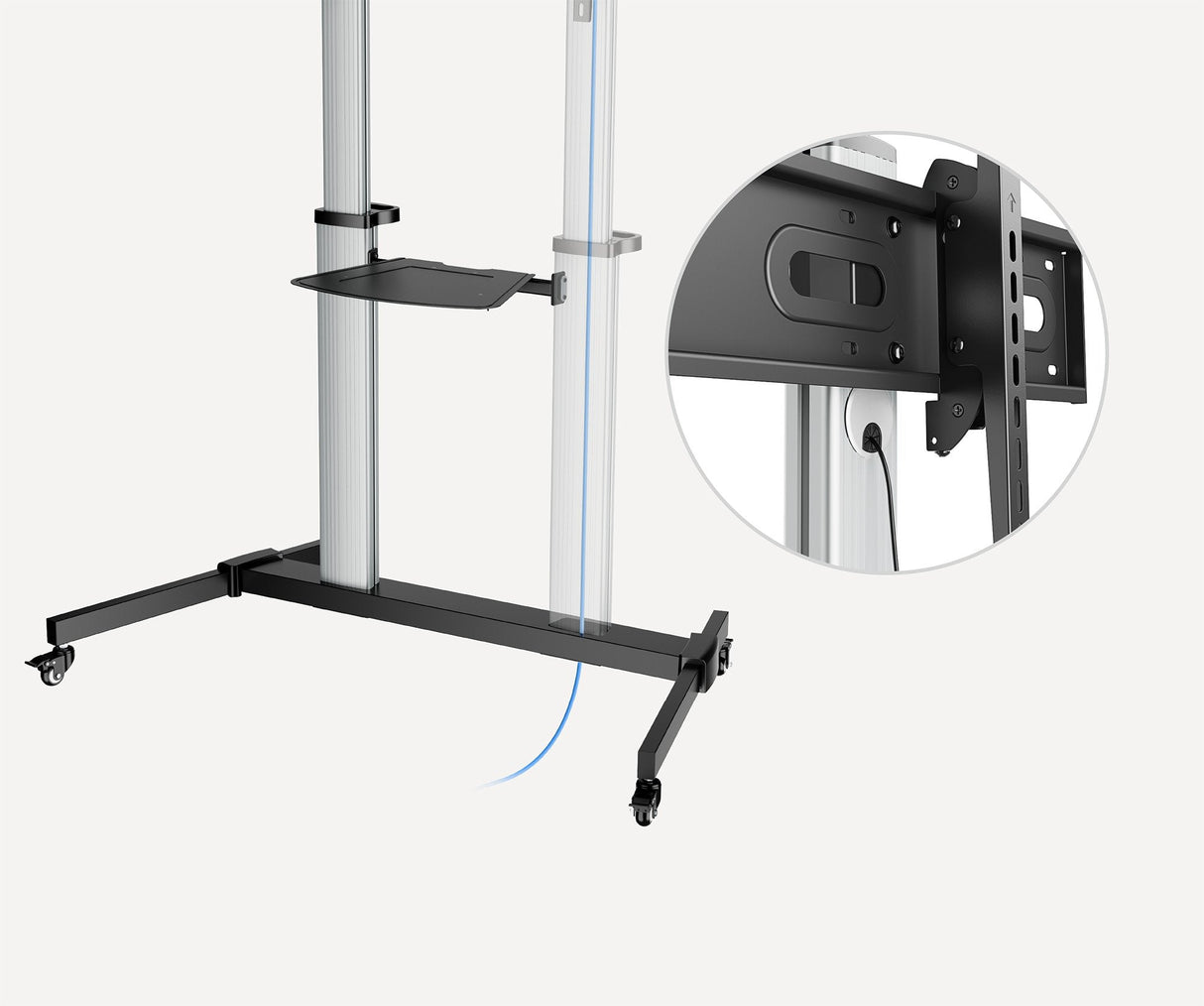 Manhattan 462563 Tv-Wagen 60-100" 80kg Vesa 1000x600 Neigbar Kamera- Av-Ablage Rollen Silver Black