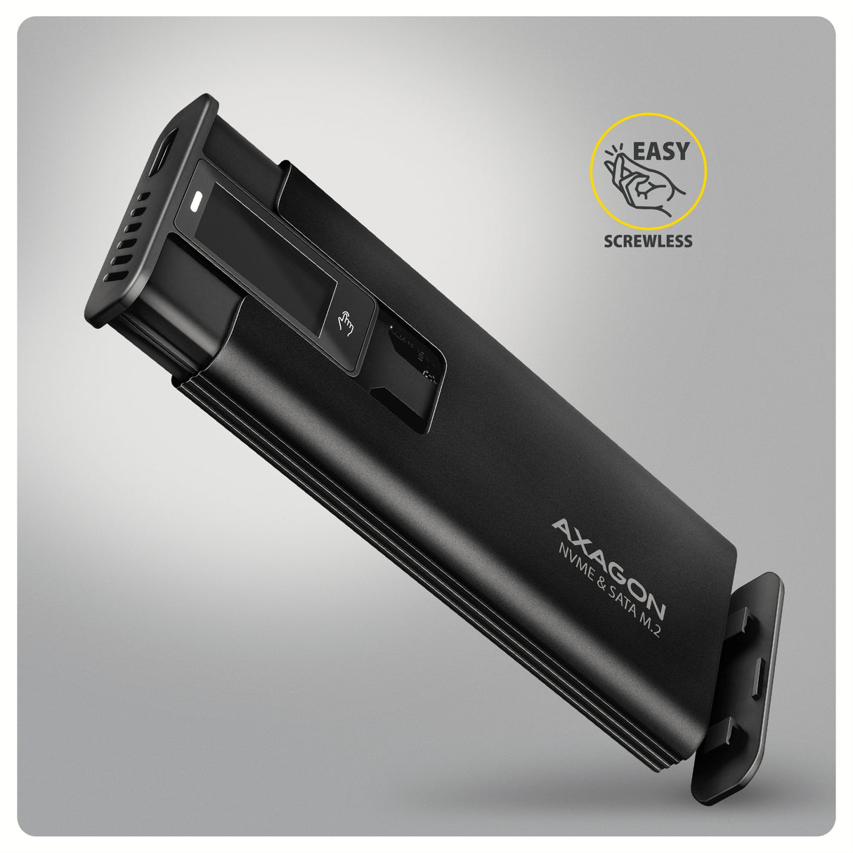 Eem2-Sd2b Obudowa Zewnetrzna Aluminiowa Bezsrubowa Usb-A/C 3.2 Gen2 M.2 Nvme/Sata Wyswietlacz Led, Czarny