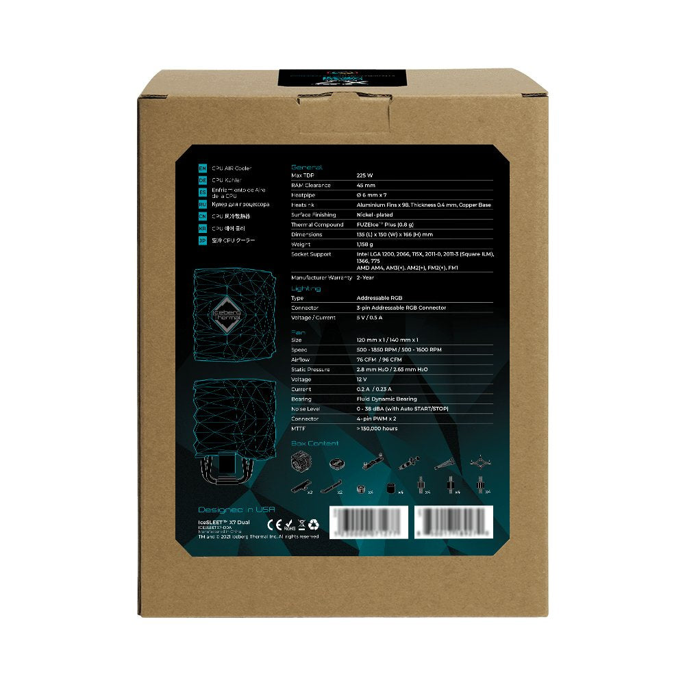 EAN 1230000071277 - Iceberg Thermal IceSLEET X7 Dual Procesador Enfriador 12 cm Verde azulado 1 pieza(s) imagen 12
