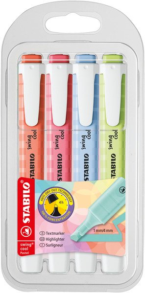 Stabilo Swing Cool Pastel Marcador Fluorescente Surtidos - Estuche 4u-