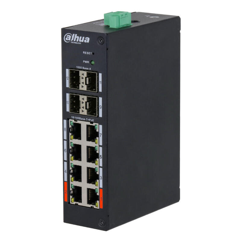Dahua Hs4412-8et-120 Switch Hardened Poe 8 Puertos 10/100 +4sfp Gigabit 120w Manejable Layer2