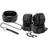Darkness - Esposas Y Collar De Cuero Negro