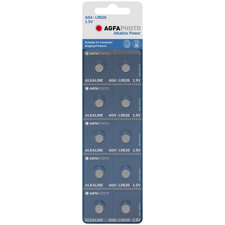 Agfaphoto Pila De Botón Alcalina Lr626, Ag4, 1.5v Power, Retail Blister (10-Pack)