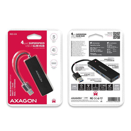 EAN 8595247904362 - Axagon HUE-G1A hub de interfaz USB 3.2 Gen 1 (3.1 Gen 1) Type-A 5000 Mbit/s Negro imagen 7