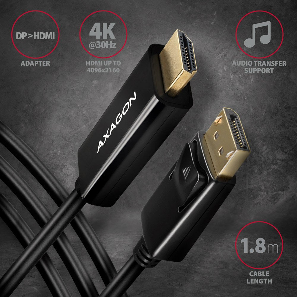 EAN 8595247906083 - Axagon RVD-HI14C2 adaptador de cable de vídeo 1,8 m HDMI tipo A (Estándar) DisplayPort Negro imagen 2