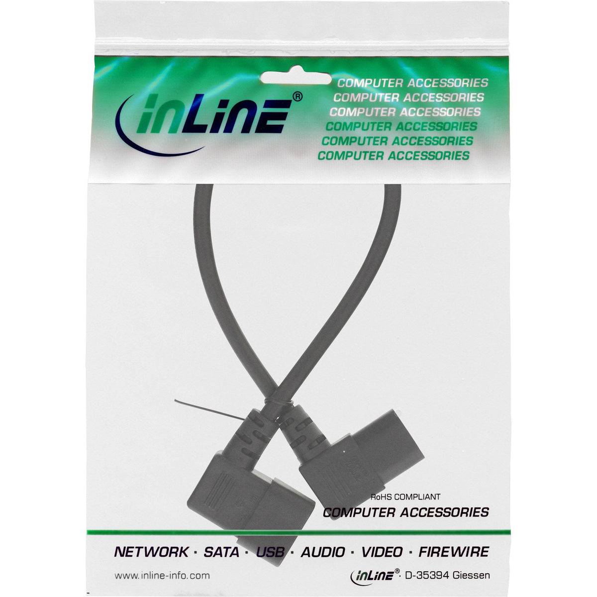 Cable De Alimentación Inline, C13 A C14, Negro, 1,0 M En Ángulo
