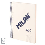 Milan Serie 1918 Cuaderno Espiral Formato A5 Cuadricula 5x5mm - 80 Hojas De 95 Gr/M2 - Microperforado, 2 Taladros -