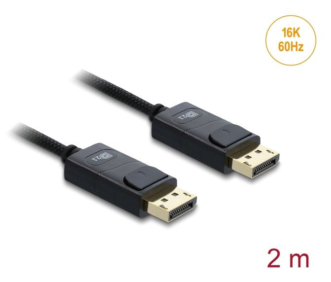 Delock Koaxiales Displayport Cable 16k 60 Hz 80 Gbps Con Geflechtmantel 2 M