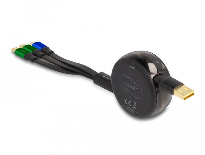 Delock 85359 Usb 3 In 1 Retractable Charging Cable For Micro Usb / 2 X Usb Type-C With Fast Charging Black