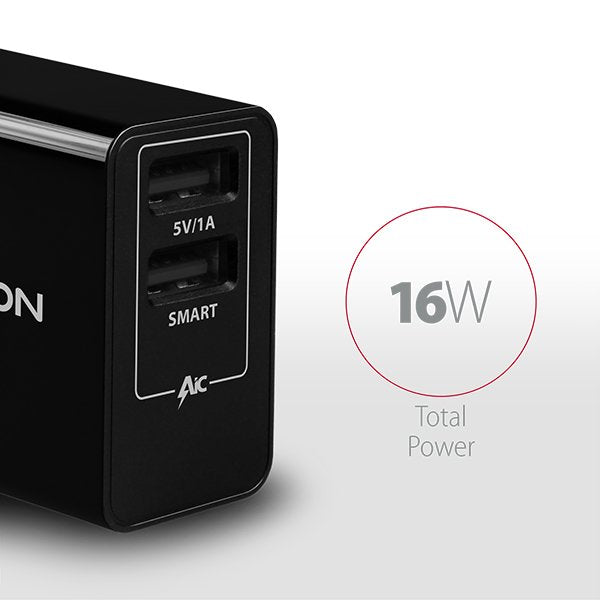 Axagon Acu-Ds16, Cargador De Red Smart, 2x Salidas Usb 5v / 2.2a + 5v / 1a, 16w