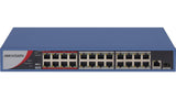 Switch Hikvision 24 Puertos Poe 10/100m Rj45, 1 Puerto Gigabit Rj45, 1 Puerto Gigabit Sfp, 230w