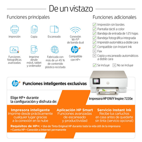 EAN 0195697742316 - HP ENVY Inspire 7220e All-in-One Printer Inyección de tinta térmica A4 4800 x 1200 DPI 15 ppm Wifi imagen 5