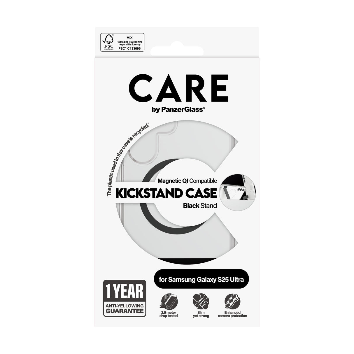 EAN 5715685016509 - PanzerGlass CARE™ by ® Case Transparent w. Black Kickstand & Qi Compatible Samsung Galaxy S25 Ultra funda imagen 3