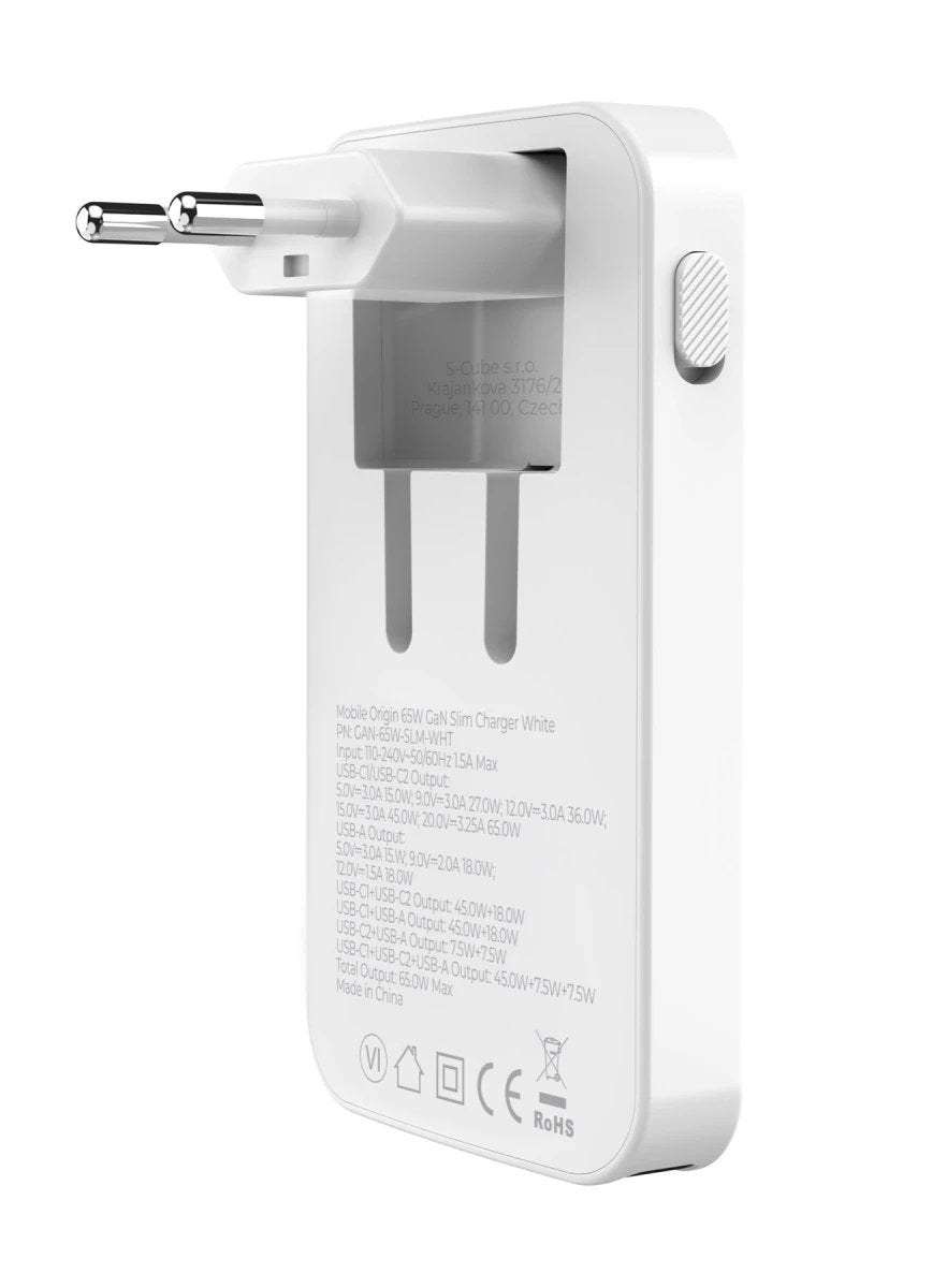 Mobile Origin 65w Gan Slim Dual Usb-C Single Usb-A, White