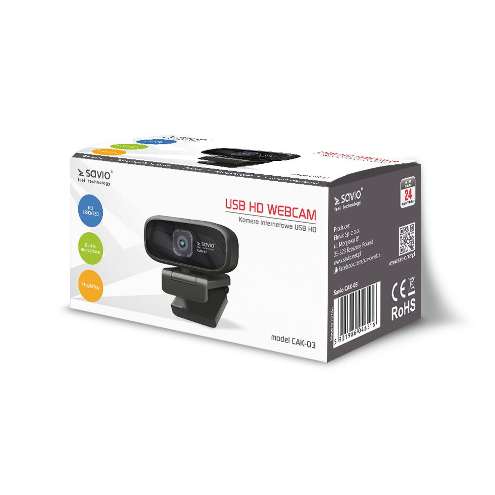 EAN 5901986046516 - Savio CAK-03 - Webcam - farve - 1280 x 720 - audio - USB - AVI cámara web 2000000 MP 0 x 0 Pixeles USB 2. imagen 8
