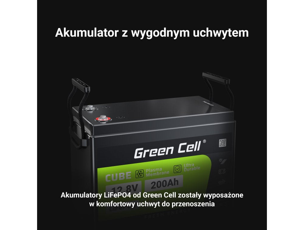 Green Cell Akumulator Lifepo4 200ah 12.8v 2560wh Litowo-¯Elazowo-Fosforanowy Do Kampera, Paneli Solarnych, Foodtrucka, Off-Grid (Cav04s) Batería Recargable Indu