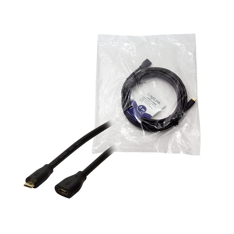 Usb 2.0 Cable, Micro-Usb M To Micro-Usb F, Negro, 3 M