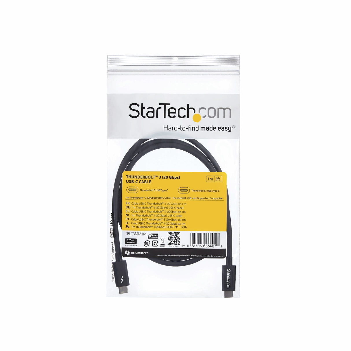 Startech Cable 1m Thunderbolt 3 Usb-C 40gbps