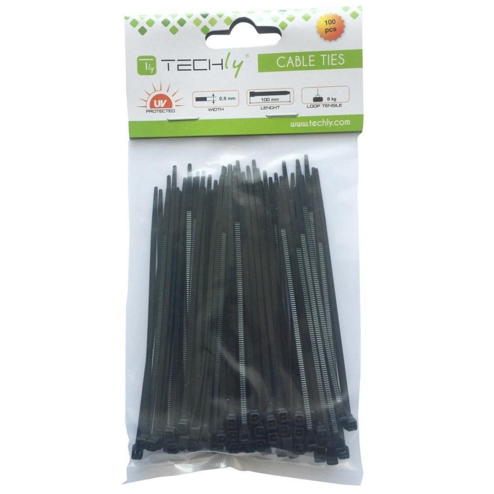 Bridas Techly 200 X 2.5mm Presilla Nylon Negro 100 Pieza(S)