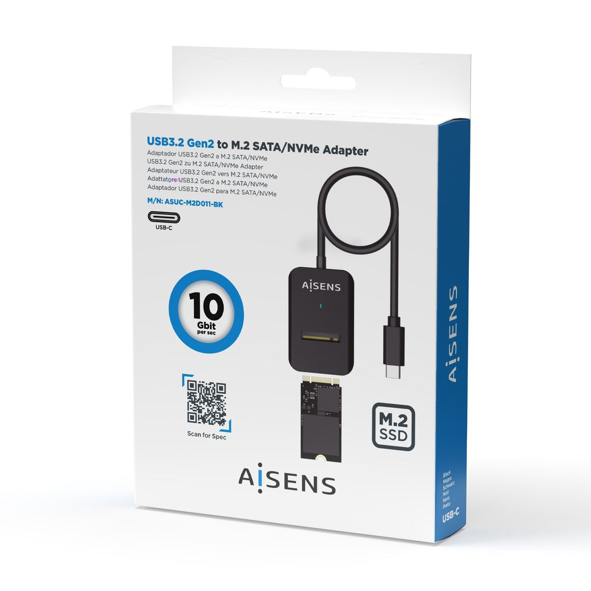 Aisens Usb-C Dock M.2 (Ngff) Asuc-M2d011-Bk Sata/Nvme A Usb3.1 Gen2 - Negro