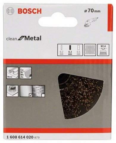 Cepillo De Copa Bosch Professional Clean For Metal, Ø 70 Mm, Alambre De Acero Latonado De 0,3 Mm, M14, Para Amoladoras Angulares 1608614020