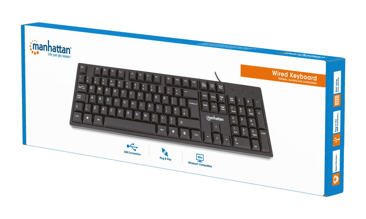 Teclado Inglés Manhattan 179324 Usb Qwerty Negro