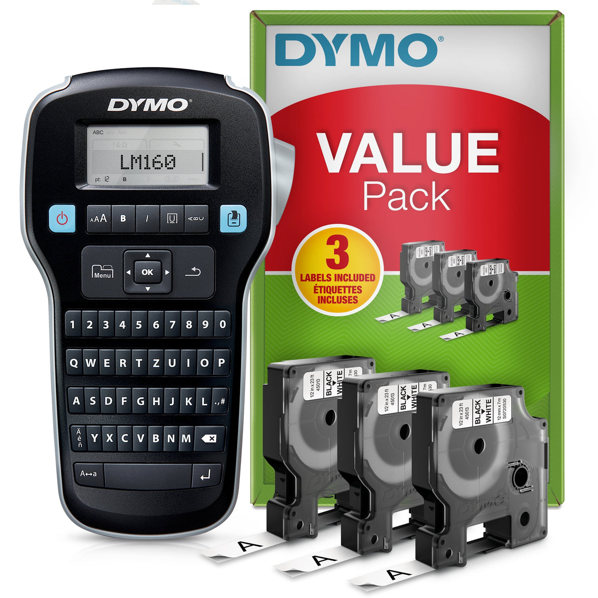 Dymo Labelmanager 160 Marter Set M. 3 D1-Bänder 12mm Qwertz