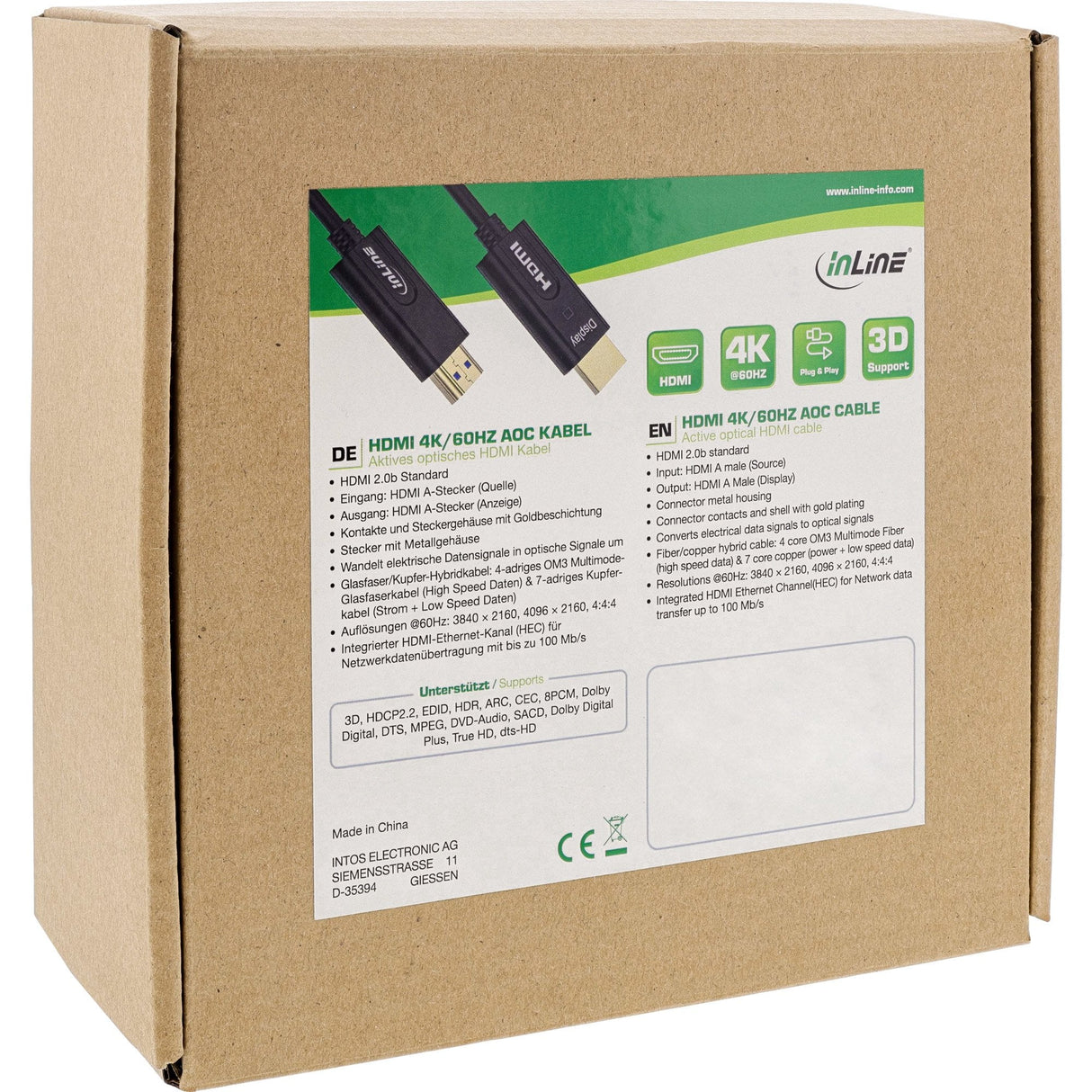 Inline® Hdmi Aoc Cable, High Speed Hdmi With Ethernet, 4k/60hz, 25m