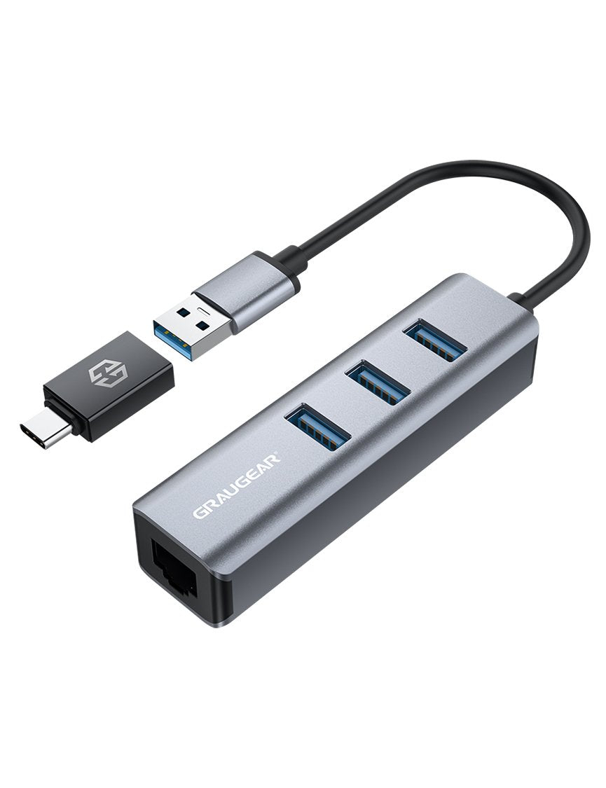 Hub Usb Grisgear 3 Puertos Usb 3.0 Type-A+ Gbit Lan Minorima