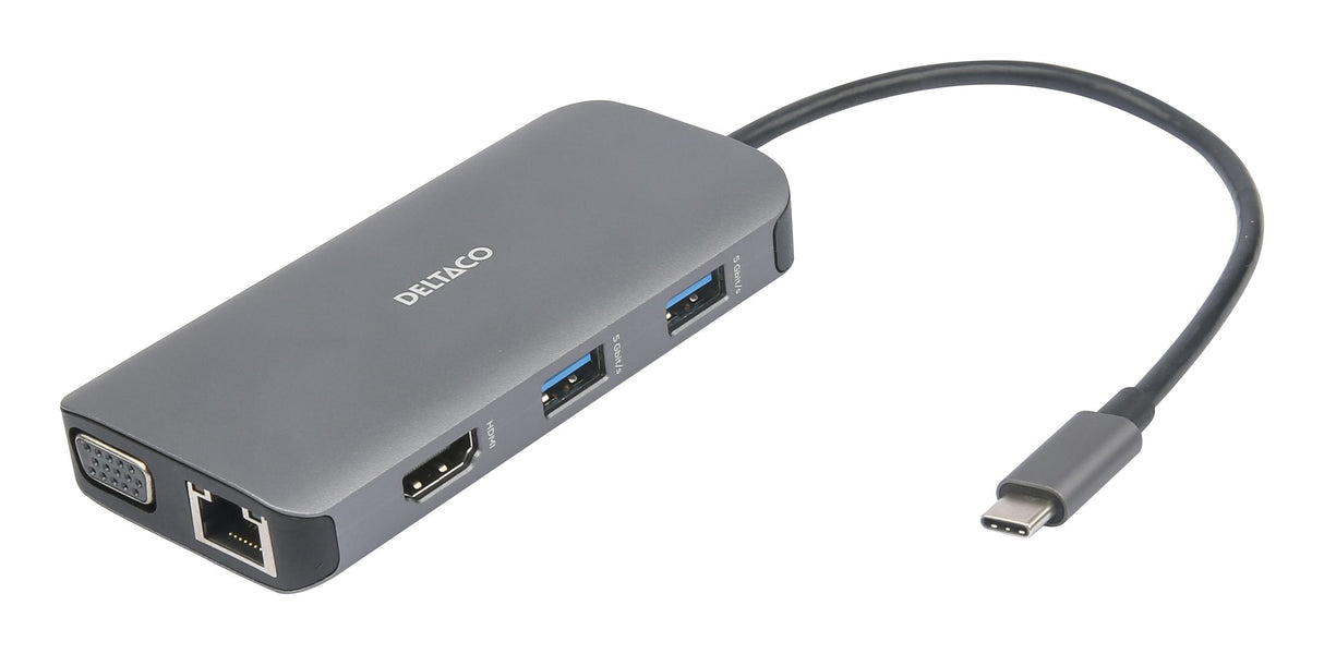 Deltaco Usb-C Dockingstation 3xusb/Sd/Microsd/Rj45/Hdmi Si