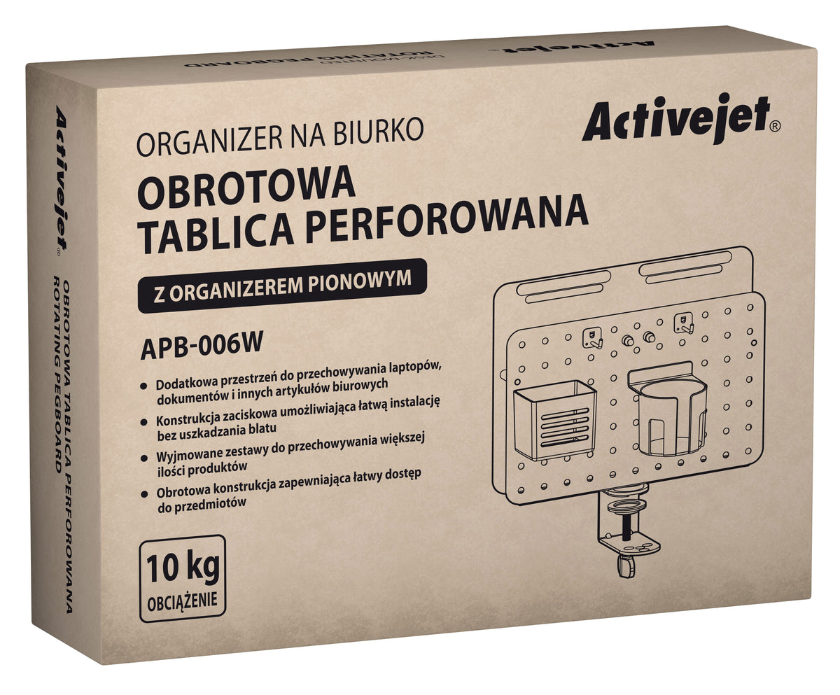 Organizador De Escritorio Activejet Apb-006w: Tablero Giratorio Perforado Con Organizador Vertical, En Gris Y Blanco