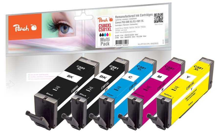 Peach Pi100-378 Cartucho De Tinta 5 Pieza(S) Compatible Alto Rendimiento (Xl) Negro, Cian, Magenta, Amarillo