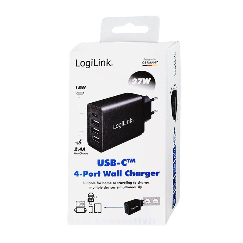 Cargador Rápido 27w X 4 Usb (Solo Enchufe Pared) Logilink