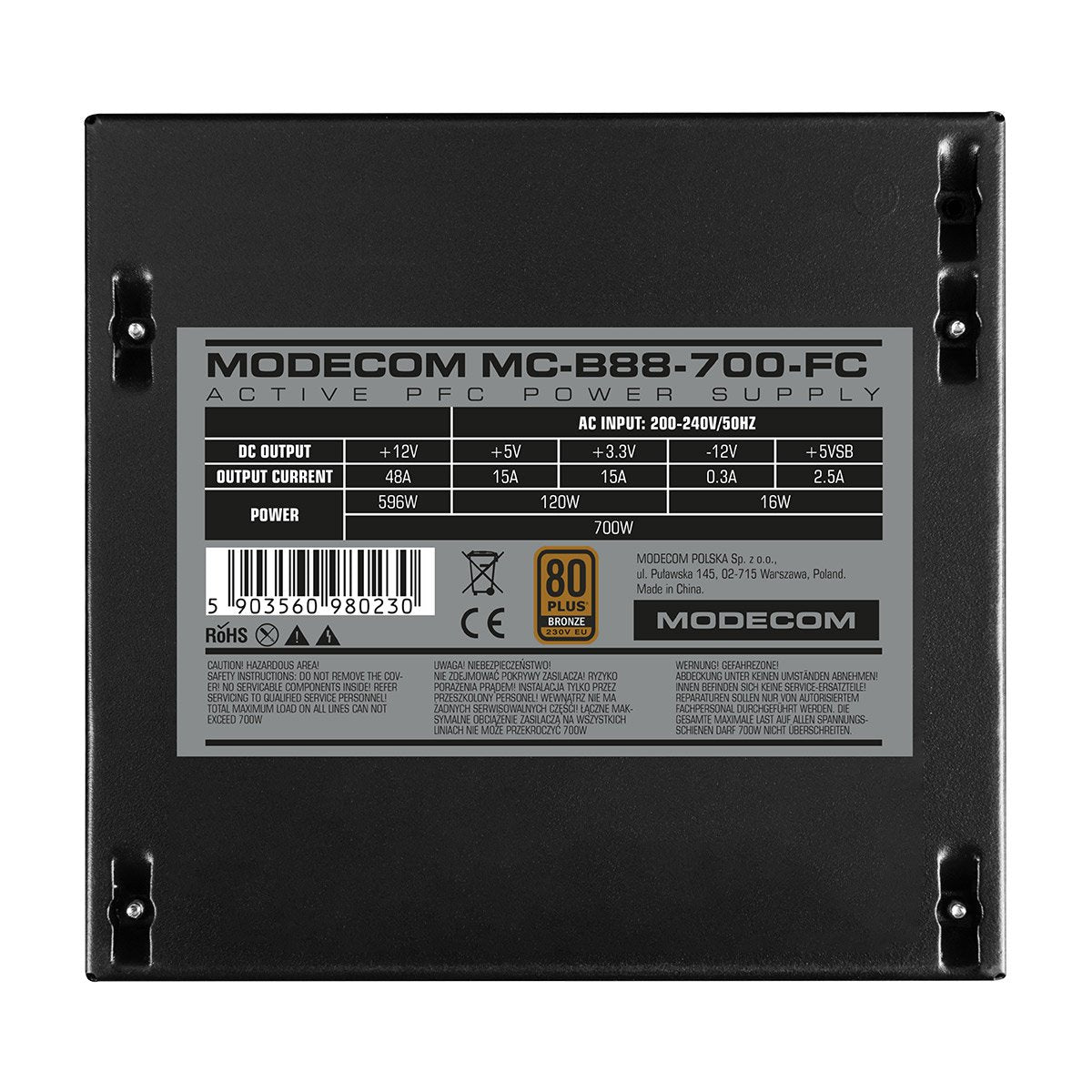 EAN 5903560980230 - Modecom MC-B88-700-FC unidad de fuente de alimentación 700 W 20+4 pin ATX ATX Negro imagen 5