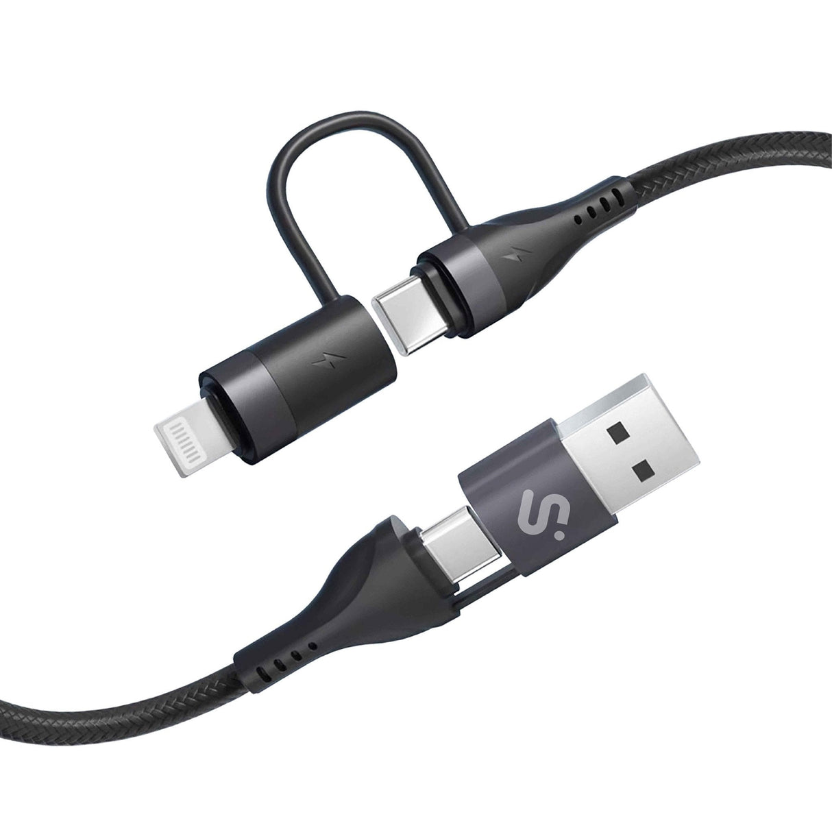 Cable Top 4 En 1 60w Usb-A/2xusb-C/Lightning 1 M Negro Subblim 60w/ Longitud: 1m/ Cable 4 En 1 (Usb-A/C-C/Lightning/ Pd 3.0