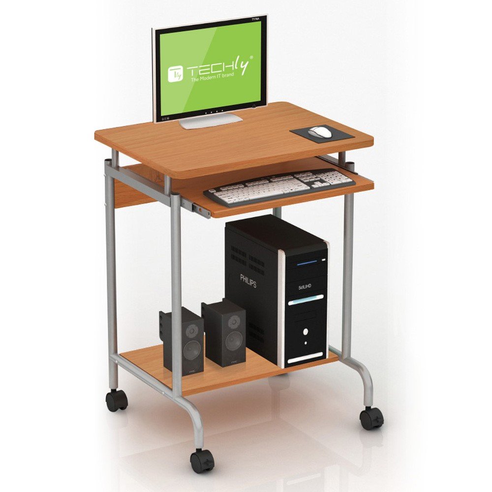 Techly Compact Computer Desk 600x450 With Sliding Keyboard Tray Beech/Silver