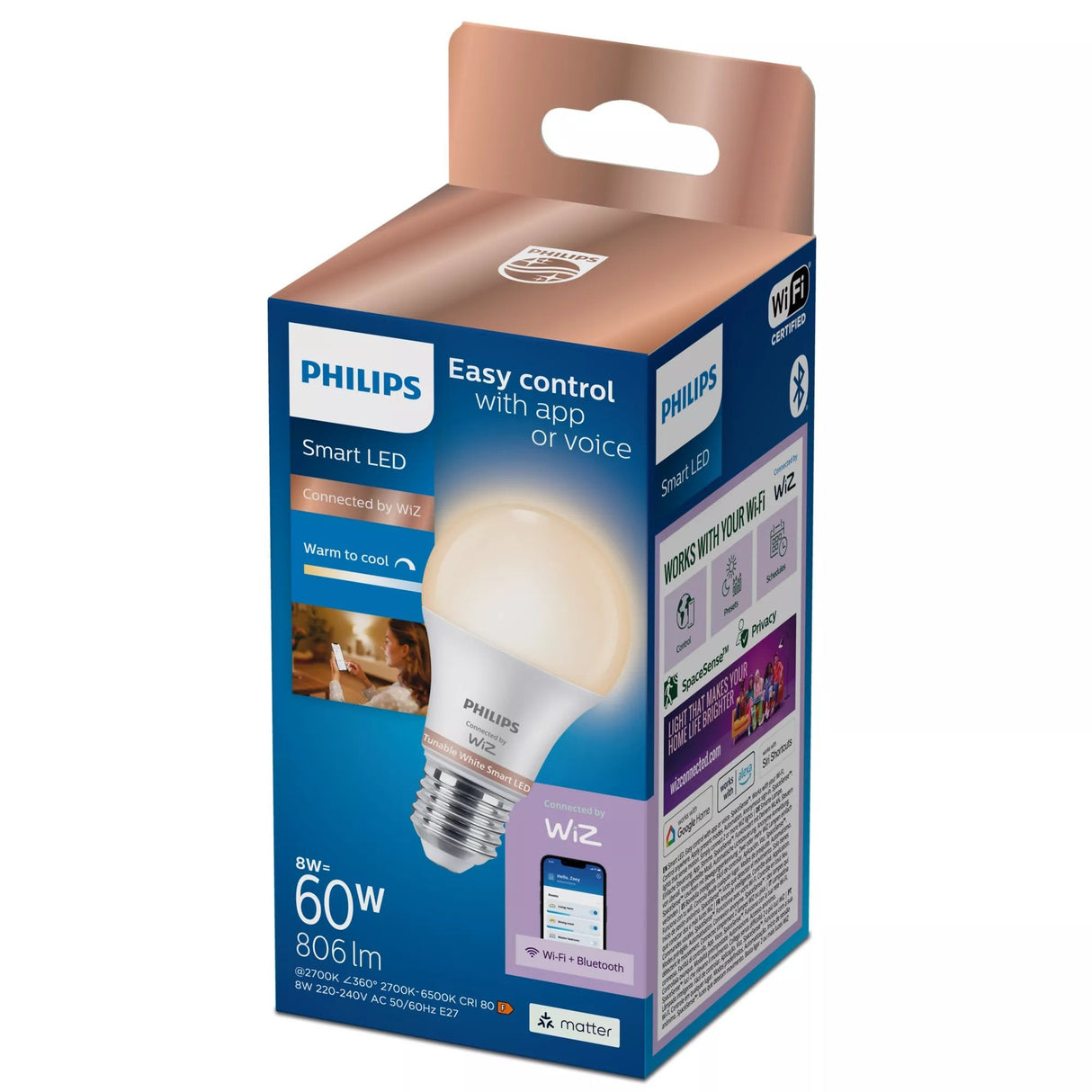 Bombilla Led Standard E27 8w 2.700k-6.500k 806lm Wifi Philips Wiz