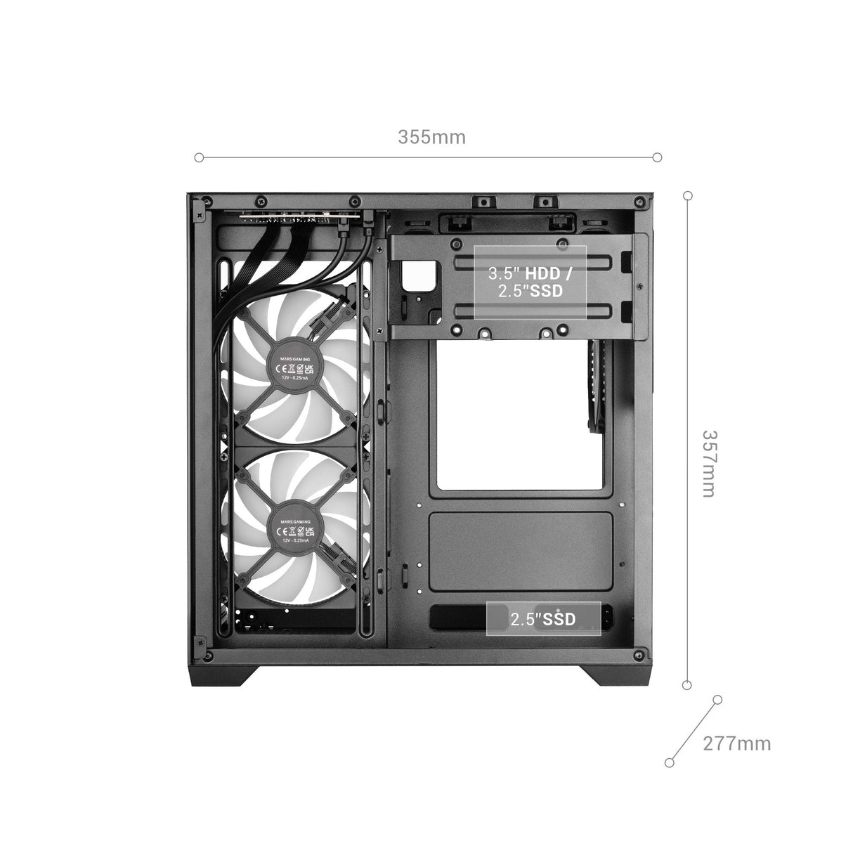 Caja Pc  Microatx Mars Gaming Mc-View3 Gpu Max 330mm Cristal Templado Panoramico Argb Usb-C Negra