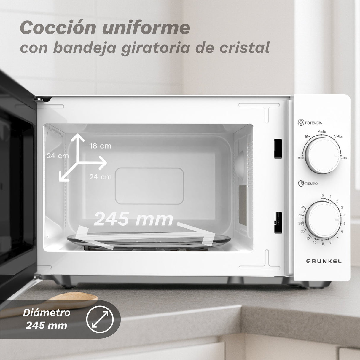 EAN 8426156019123 - Grunkel MW-20EASY microondas Blanco, Negro Solo microondas Encimera 20 L 700 W imagen 4