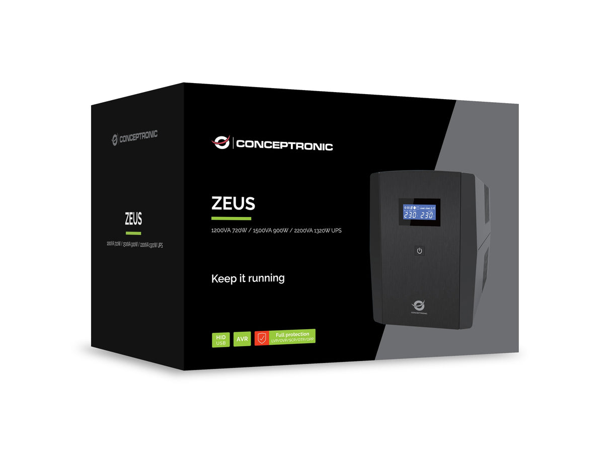 Conceptronic Zeus Usv 1200va 720w 4xuk Sockets Hid,Usb,Rj45
