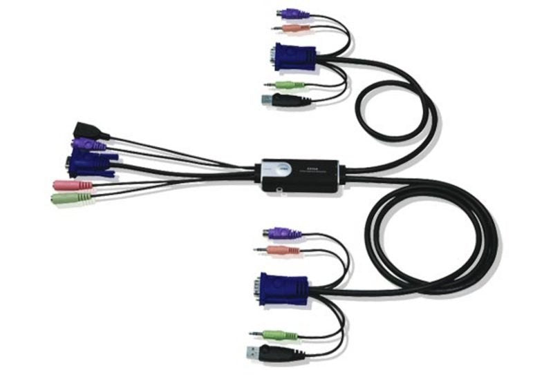 Aten Cable Kvm 2-Port Hybrid (Ps/2 Keyboard, Usb Mouse) Vga Conmutador Kvm Hybrid? (Teclado Ps/2, Ratón Usb) De 2 Puertos Con Interfaz Vga Y Transmisión Del Sonido