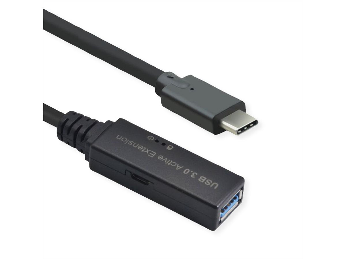 Roline Usb 3.2 Gen 1 Aktives Repeater Cable, Typ A - C, Schwarz, 5 M
