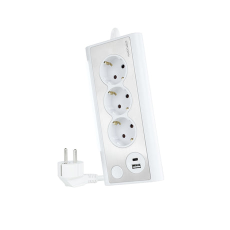 EAN 8433281011359 - Nanocable 10.37.0013-W base múltiple 1,5 m 3 salidas AC Interior Aluminio, Blanco imagen 1