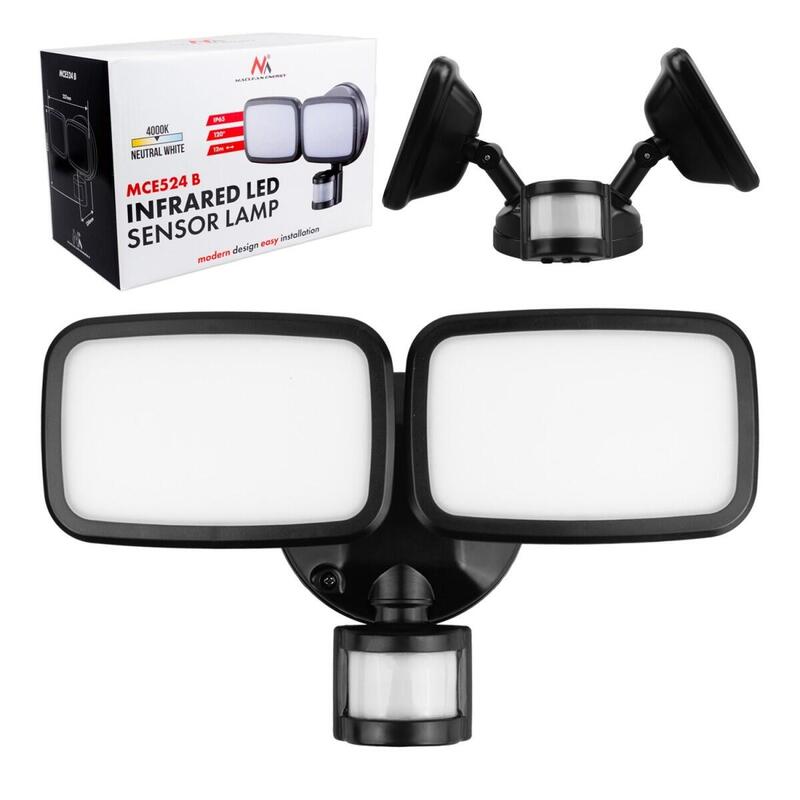 De Pared Lámpara Led, Sensor Pir Mce524b 20w, 1500lm, Ip65. Neutral White 4000k, Negra