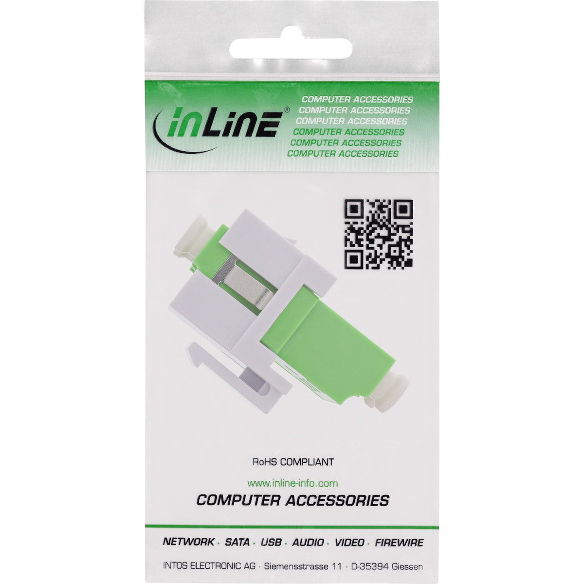 Inline® Fiber Optical Keystone Snap-In Adaptor White, Duplex Lc/Lc, Sm, Green